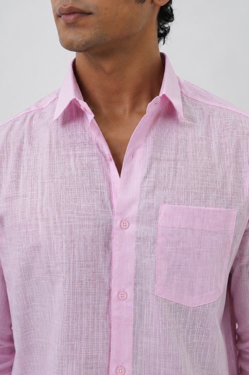 Pink Full Sleeve Linen Blend Shirt – Regular Fit