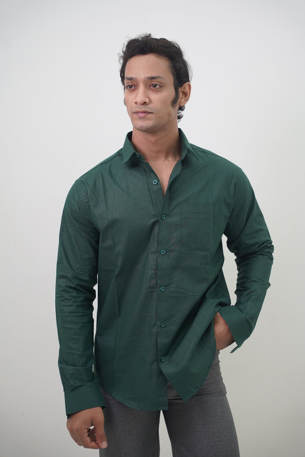 Regular Fit Casual Linen Blend Shirt in Green