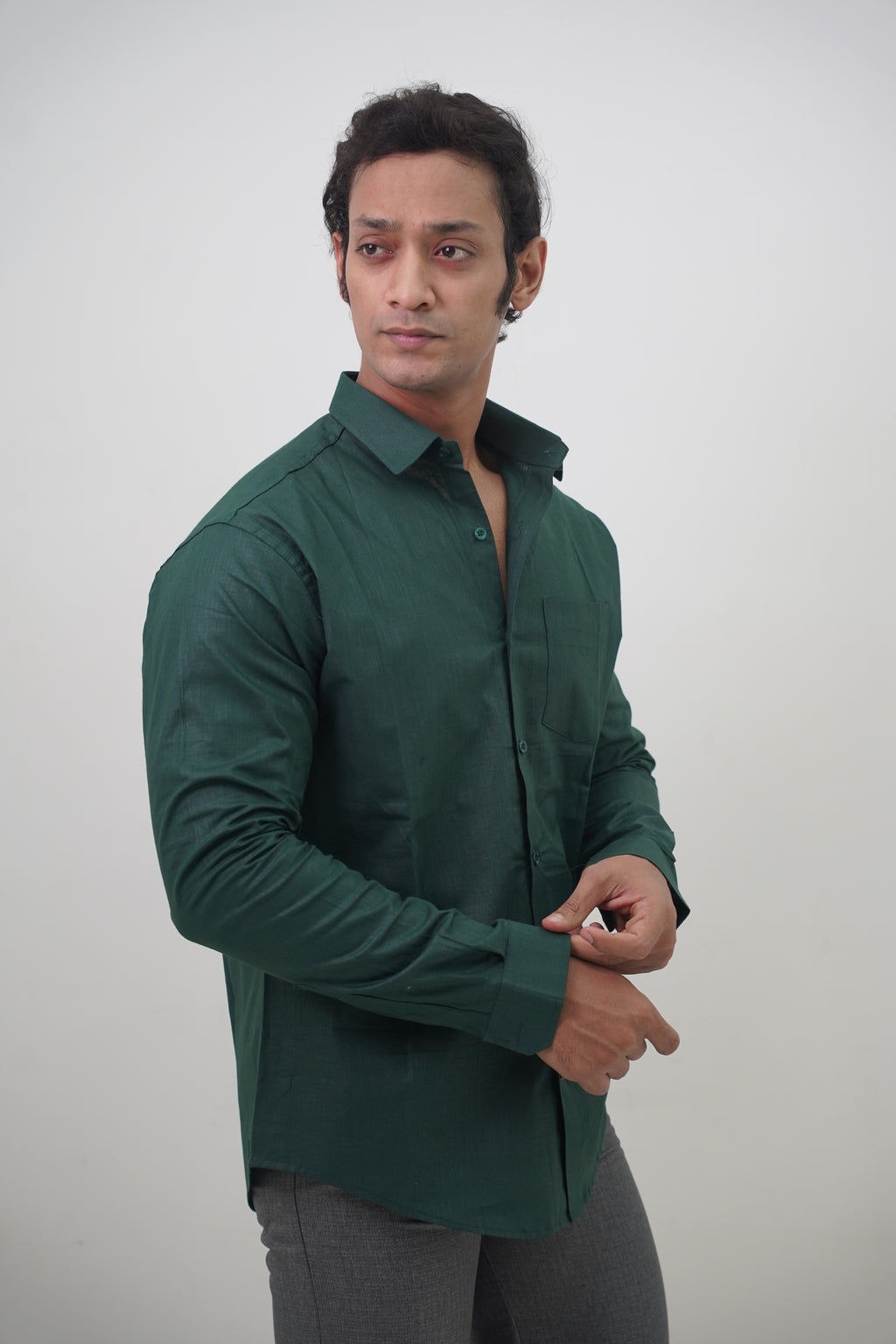 Regular Fit Casual Linen Blend Shirt in Green