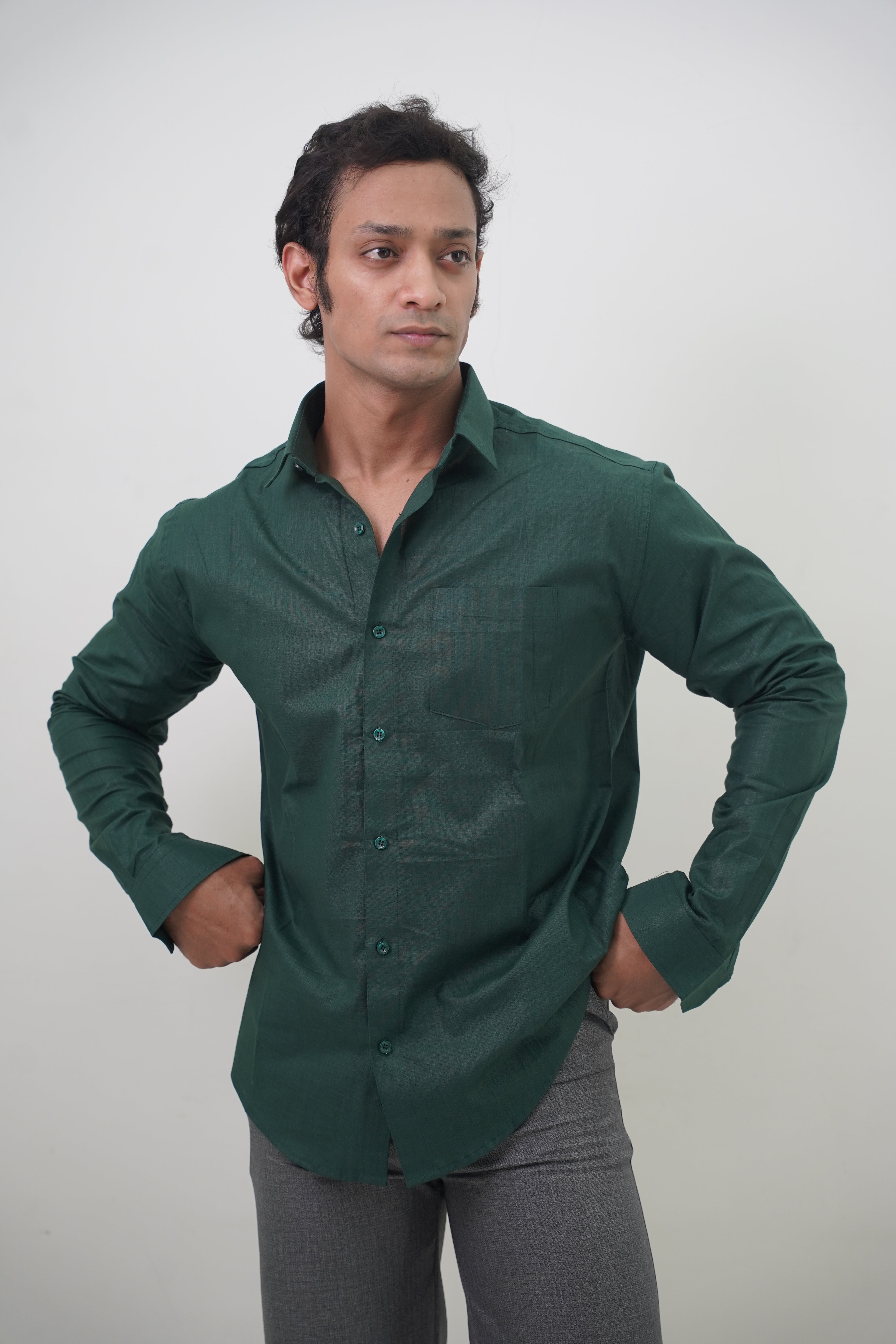 Regular Fit Casual Linen Blend Shirt in Green