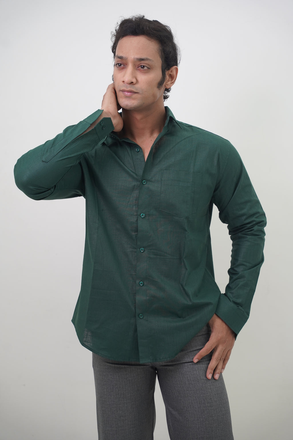 Regular Fit Casual Linen Blend Shirt in Green