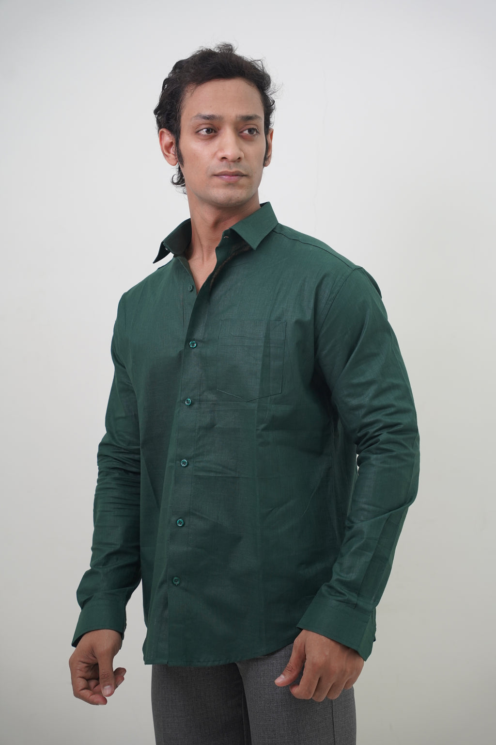 Regular Fit Casual Linen Blend Shirt in Green