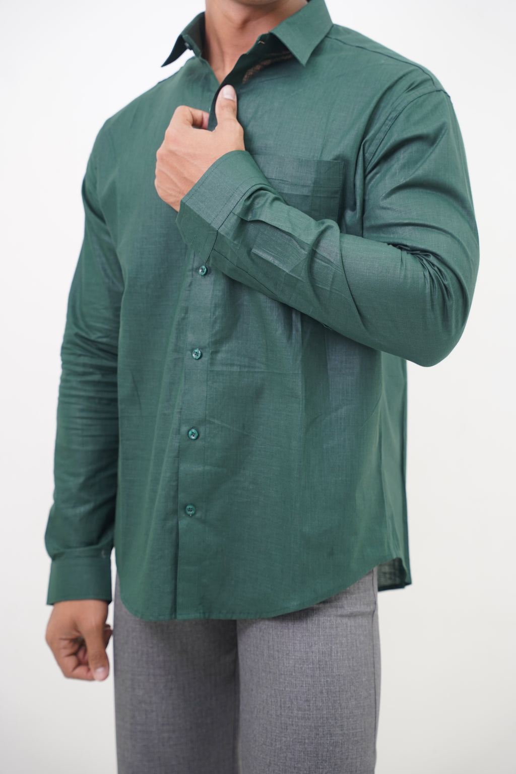 Regular Fit Casual Linen Blend Shirt in Green